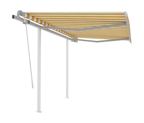 Toldo manual retráctil con postes amarillo y blanco 3x2,5 m