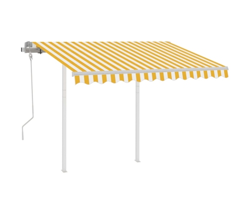 Toldo manual retráctil con postes amarillo y blanco 3x2,5 m