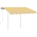 Toldo manual retráctil con postes amarillo y blanco 3x2,5 m