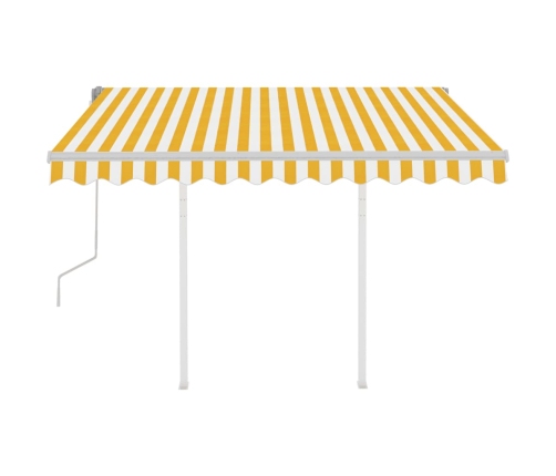 Toldo manual retráctil con postes amarillo y blanco 3x2,5 m