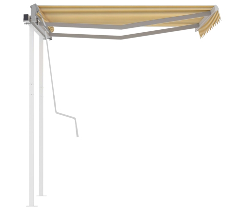 Toldo manual retráctil con postes amarillo y blanco 3x2,5 m