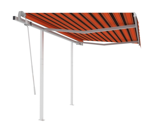 Toldo manual retráctil con postes naranja y marrón 3x2,5 m