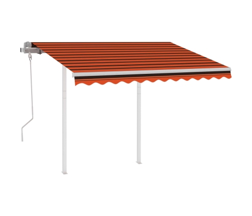 Toldo manual retráctil con postes naranja y marrón 3x2,5 m