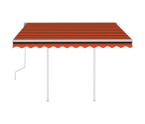 Toldo manual retráctil con postes naranja y marrón 3x2,5 m