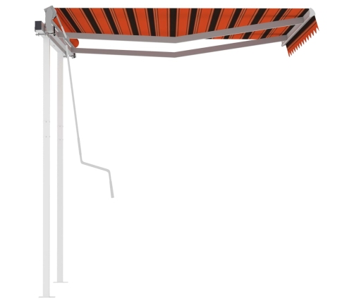 Toldo manual retráctil con postes naranja y marrón 3x2,5 m