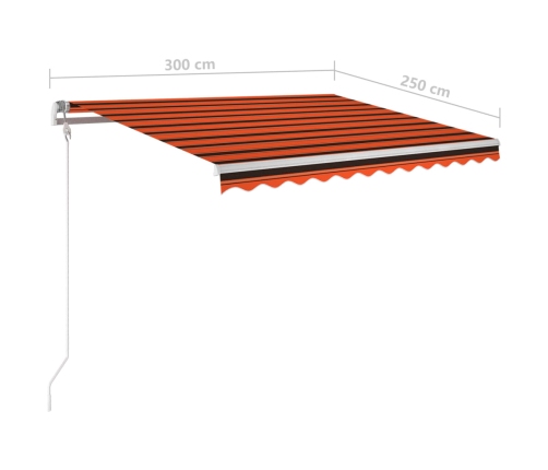 Toldo manual retráctil con postes naranja y marrón 3x2,5 m