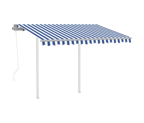 Toldo retráctil automático con postes azul y blanco 3x2,5 m