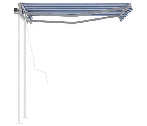 Toldo retráctil automático con postes azul y blanco 3x2,5 m