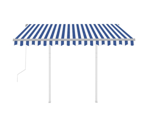 Toldo retráctil automático con postes azul y blanco 3x2,5 m