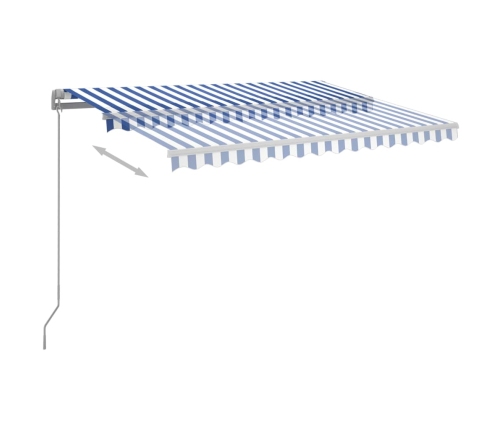 Toldo retráctil automático con postes azul y blanco 3x2,5 m