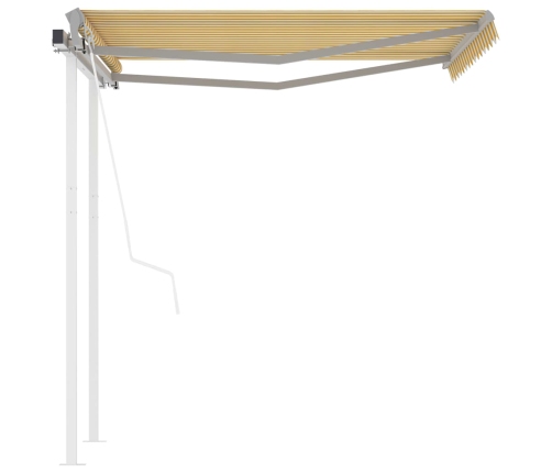 Toldo retráctil automático con postes amarillo y blanco 3x2,5 m