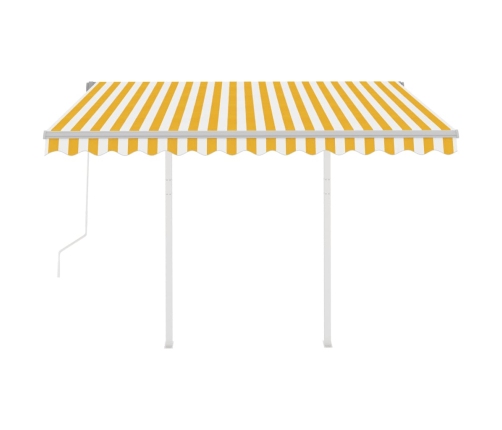 Toldo retráctil automático con postes amarillo y blanco 3x2,5 m
