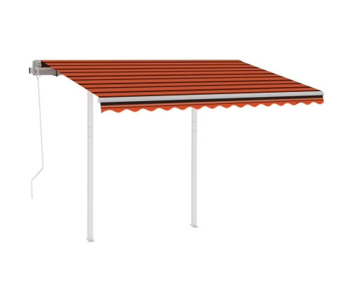 Toldo retráctil automático con postes naranja y marrón 3x2,5 m