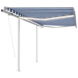 Toldo automático LED y sensor de viento azul y blanco 3x2,5 m