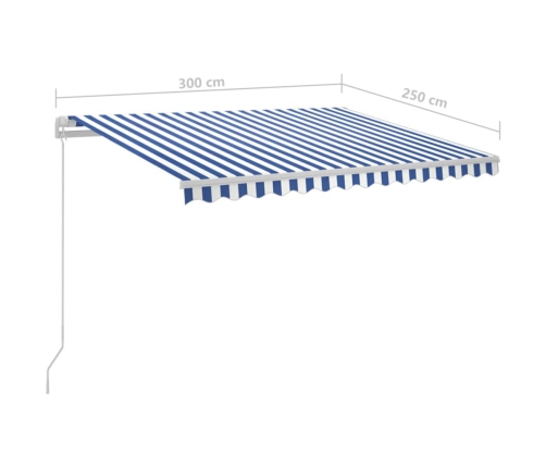 Toldo automático LED y sensor de viento azul y blanco 3x2,5 m