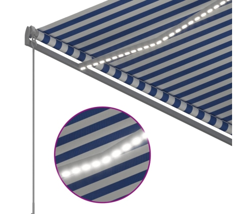 Toldo automático LED y sensor de viento azul y blanco 3x2,5 m