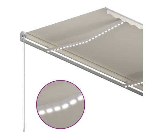 Toldo automático con LED y sensor de viento crema 3x2,5 m