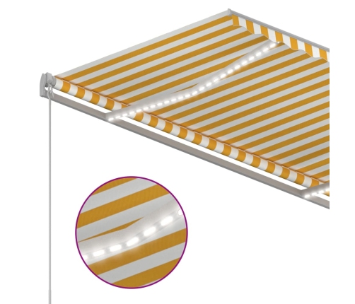 Toldo automático LED sensor de viento amarillo y blanco 3x2,5 m