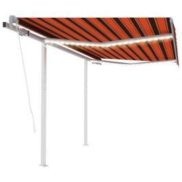 Toldo automático LED y sensor de viento naranja marrón 3x2,5 m