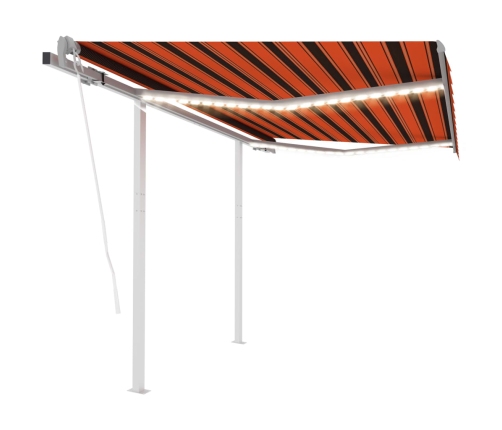 Toldo automático LED y sensor de viento naranja marrón 3x2,5 m