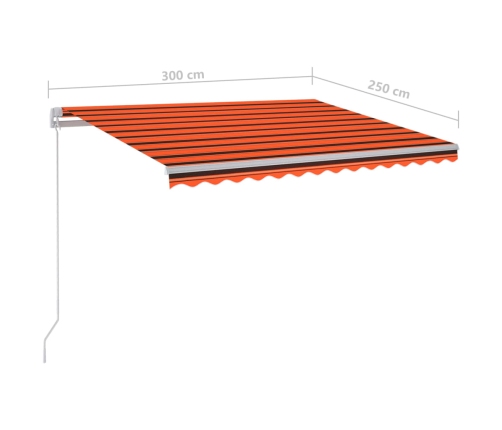 Toldo automático LED y sensor de viento naranja marrón 3x2,5 m