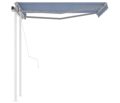Toldo retráctil automático con postes azul y blanco 3,5x2,5 m