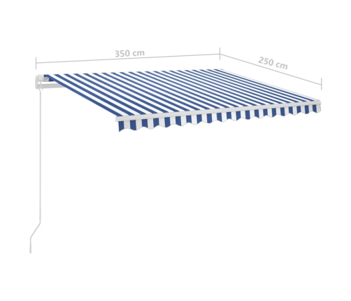 Toldo retráctil automático con postes azul y blanco 3,5x2,5 m