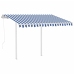Toldo retráctil automático con postes azul y blanco 3,5x2,5 m