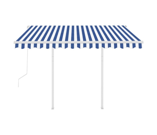 Toldo retráctil automático con postes azul y blanco 3,5x2,5 m