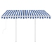 Toldo retráctil automático con postes azul y blanco 3,5x2,5 m
