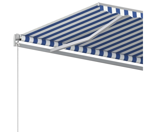 Toldo retráctil automático con postes azul y blanco 3,5x2,5 m