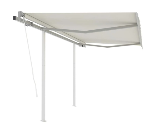 Toldo retráctil automático con postes crema 3,5x2,5 m