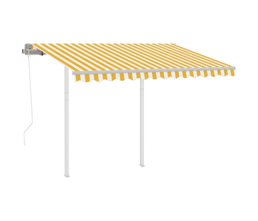 Toldo retráctil automático con postes amarillo blanco 3,5x2,5 m