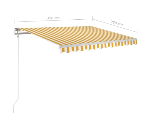 Toldo retráctil automático con postes amarillo blanco 3,5x2,5 m