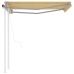 Toldo retráctil automático con postes amarillo blanco 3,5x2,5 m