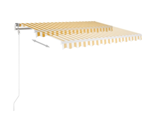 Toldo retráctil automático con postes amarillo blanco 3,5x2,5 m