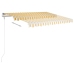 Toldo retráctil automático con postes amarillo blanco 3,5x2,5 m