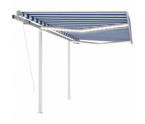 Toldo automático LED sensor de viento azul y blanco 3,5x2,5 m