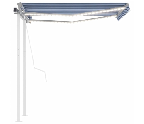 Toldo automático LED sensor de viento azul y blanco 3,5x2,5 m