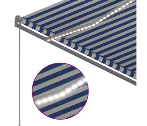 Toldo automático LED sensor de viento azul y blanco 3,5x2,5 m