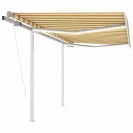 Toldo automático LED sensor de viento amarillo blanco 3,5x2,5 m