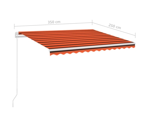 Toldo automático LED sensor de viento naranja marrón 3,5x2,5 m