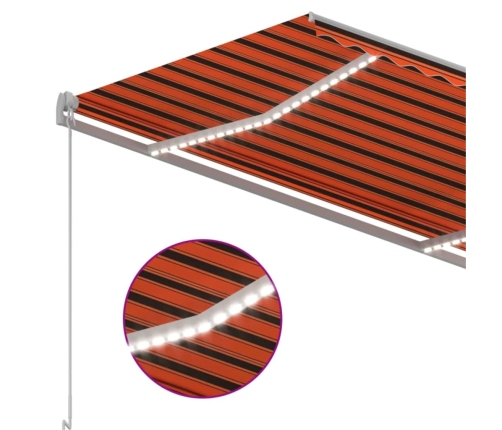 Toldo automático LED sensor de viento naranja marrón 3,5x2,5 m