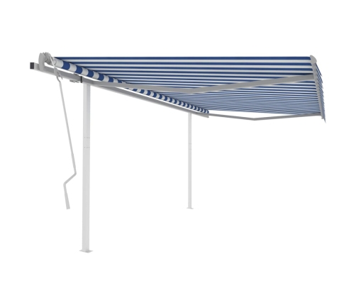 Toldo manual retráctil con postes azul y blanco 4x3 m
