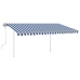 Toldo manual retráctil con postes azul y blanco 4x3 m