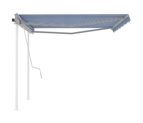 Toldo manual retráctil con postes azul y blanco 4x3 m
