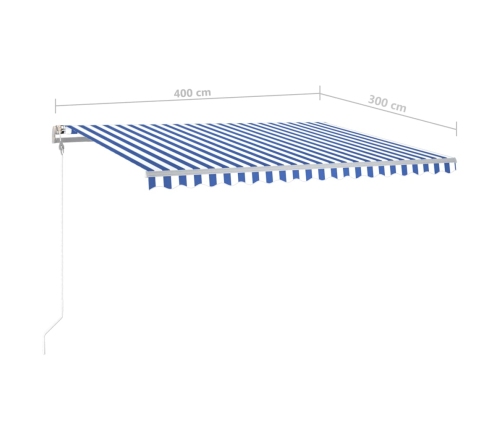 Toldo retráctil manual con luz LED azul y blanco 4x3 m