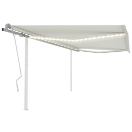 Toldo retráctil manual con luz LED crema 4x3 m