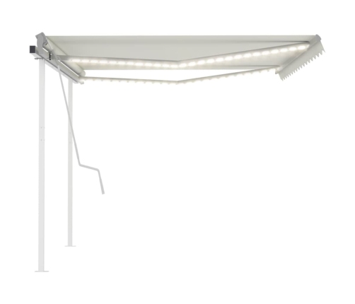 Toldo retráctil manual con luz LED crema 4x3 m