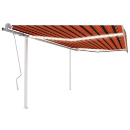 Toldo manual retráctil con luz LED naranja y marrón 4x3 m